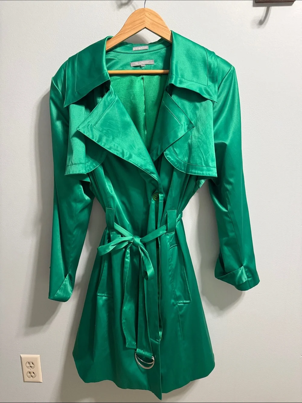 NY Collection Green Trench Coat with Waist Tie - women’s